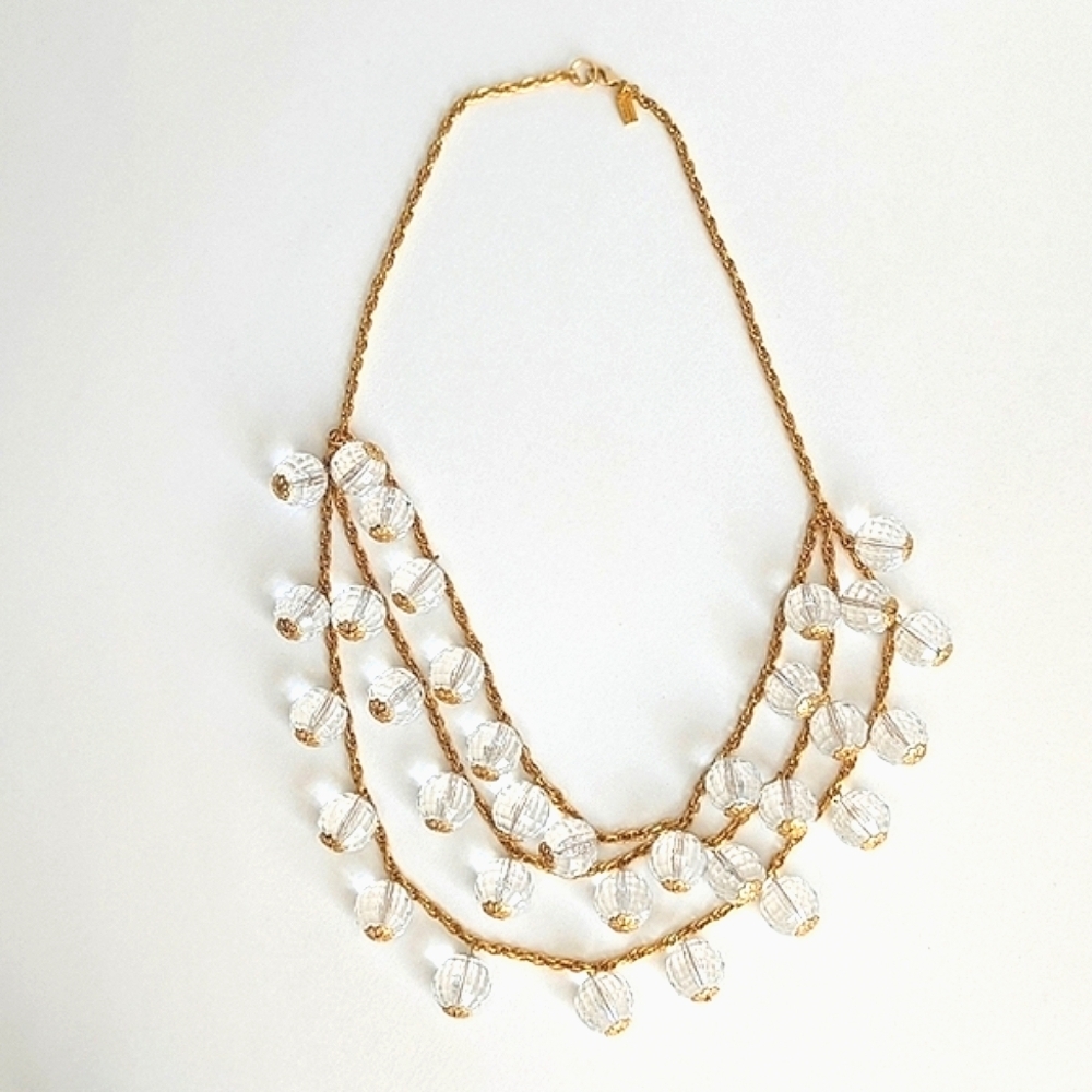 Kate Spade Chunky Statement Necklace Clear Faceted Globe Pendants Three Tiers - Picture 2 of 10